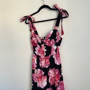 Sofia by Sofia Vergara Black and Pink Floral Midi Dress